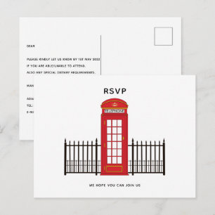 Red Telephone Box RSVP Postcard