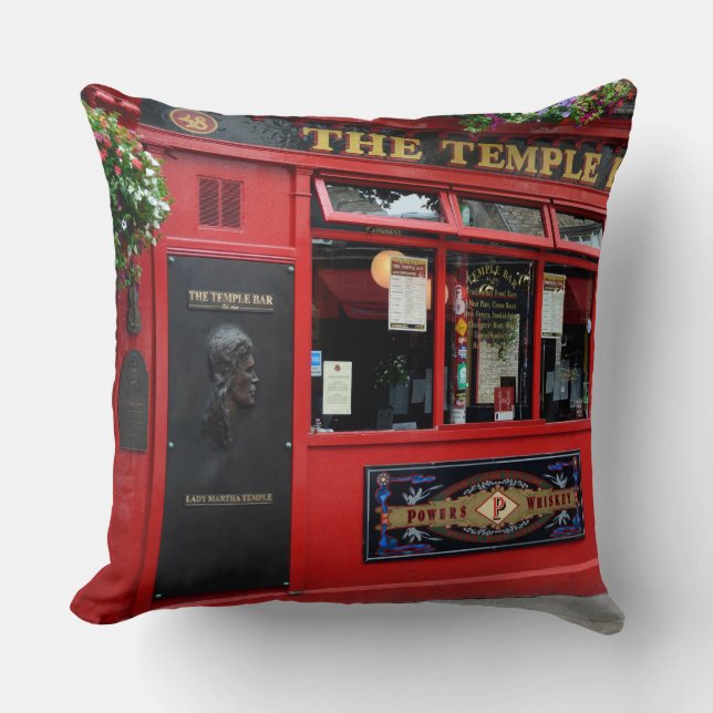 Red Temple Bar pub in Dublin square pillow (Front)