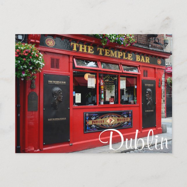 Red Temple Bar pub in Dublin text postcard (Front)