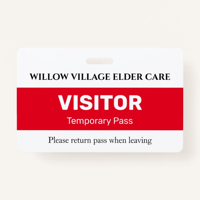 Red Temporary Visitor Pass For Hospital Care Home ID Badge (Front)