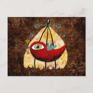Red tender baby Bird key cage postcard