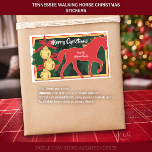 Red Tennessee Walker Horse Christmas Jingle Bells  Rectangular Sticker