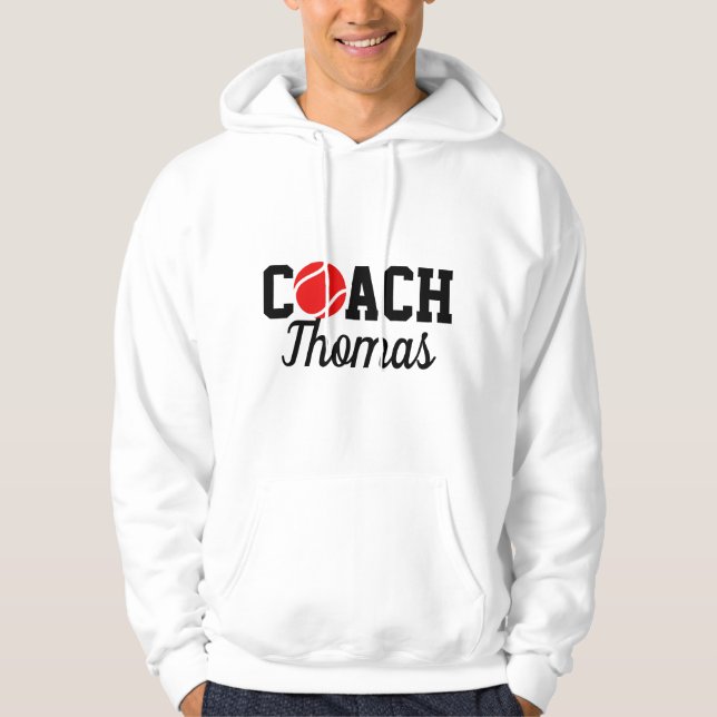 Red Tennis Ball Coach Player Name Typography Sport Hoodie (Front)