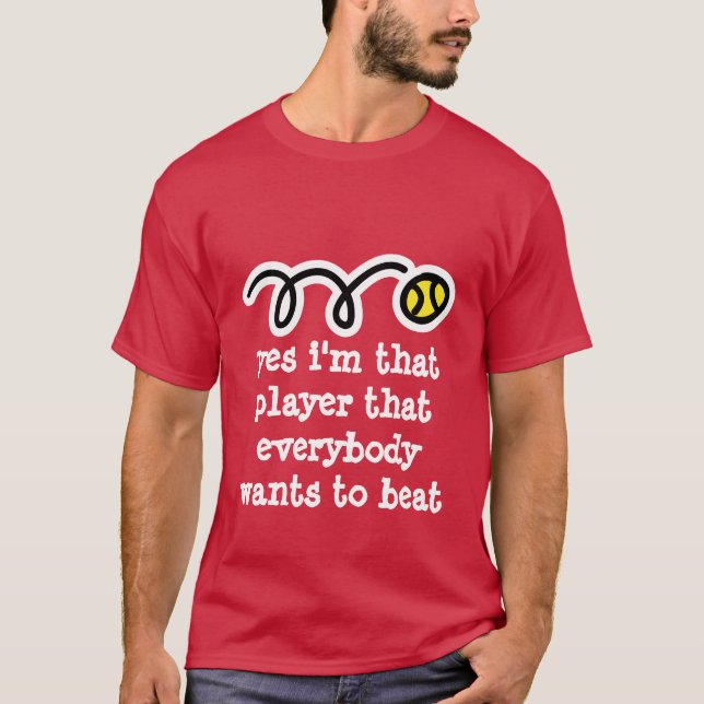 Red tennis t shirt with funny quote (Front)