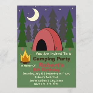 Red Tent Camping Birthday Party Invitation