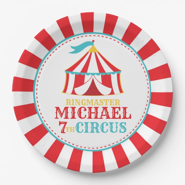 Red Tent Circus Carnival Birthday Party Plates (Front)