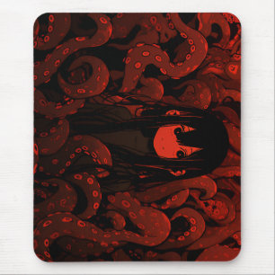Red Tentacle Horror Anime Girl Mouse Mat