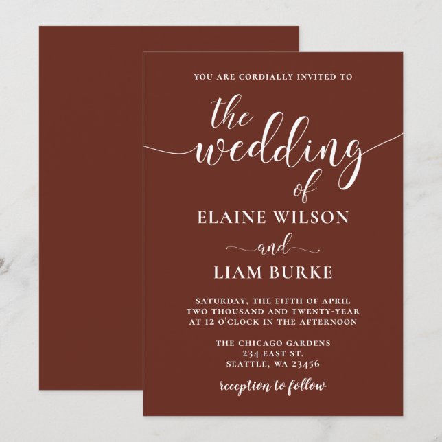 Red Terracotta Rustic Burnt Clay Earthy Wedding Invitation (Front/Back)