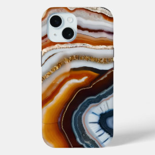 Red Terracotta White Black Blue Gold Agate Geode iPhone 15 Case