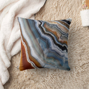 Red Terracotta White Black Blue Gold Agate Geode Cushion