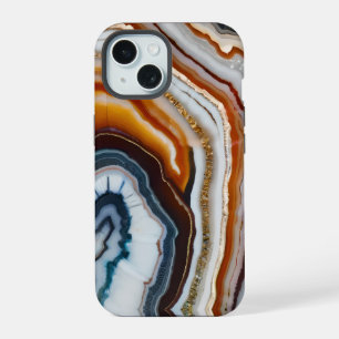 Red Terracotta White Black Blue Gold Agate Geode iPhone 15 Case