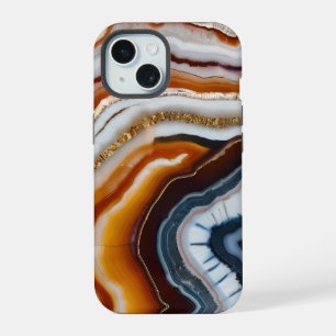 Red Terracotta White Black Blue Gold Agate Geode iPhone 15 Case
