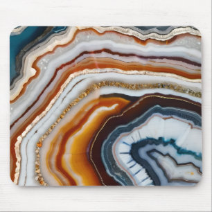 Red Terracotta White Black Blue Gold Agate Geode Mouse Mat