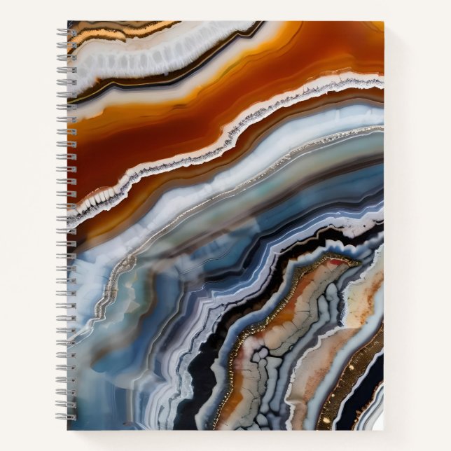 Red Terracotta White Black Blue Gold Agate Geode Notebook (Front)