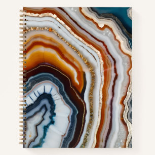 Red Terracotta White Black Blue Gold Agate Geode Notebook