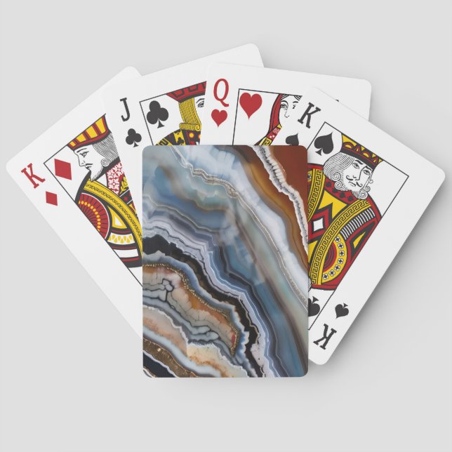 Red Terracotta White Black Blue Gold Agate Geode Playing Cards (Back)
