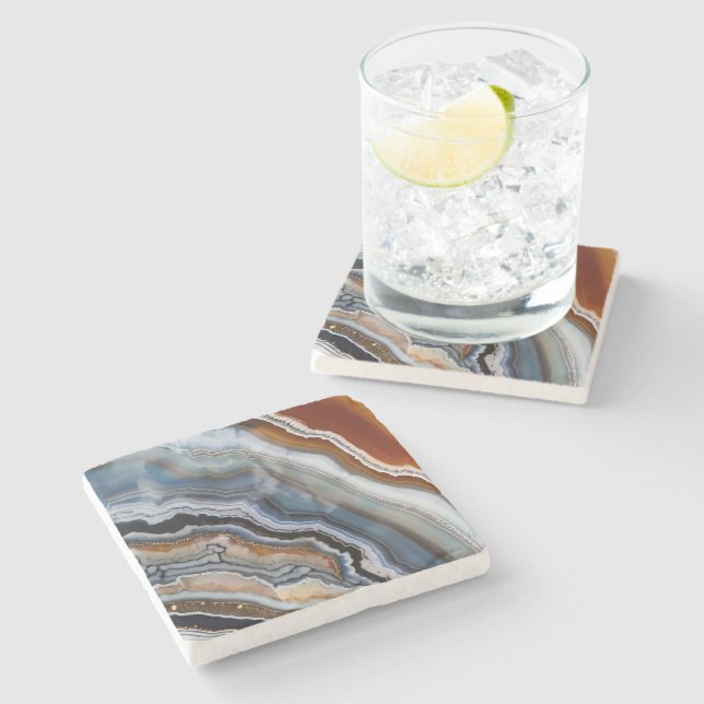 Red Terracotta White Black Blue Gold Agate Geode Stone Coaster (Side)