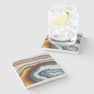 Red Terracotta White Black Blue Gold Agate Geode Stone Coaster
