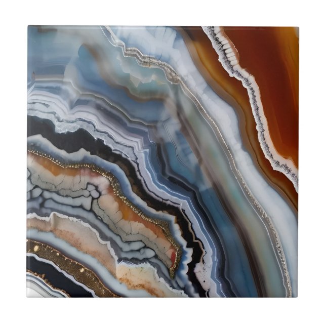Red Terracotta White Black Blue Gold Agate Geode Tile (Front)
