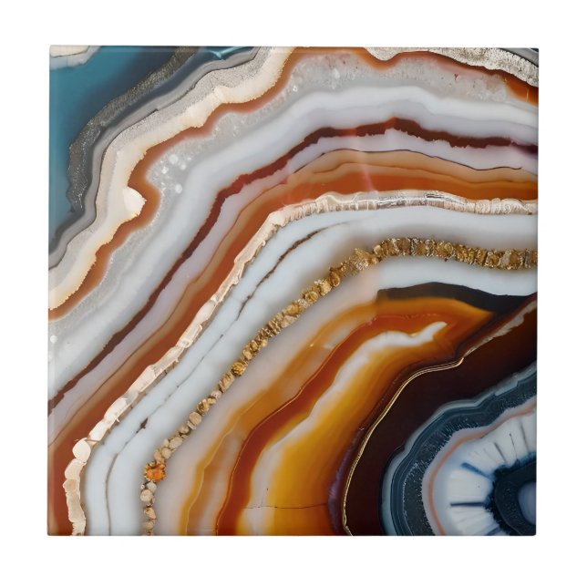Red Terracotta White Black Blue Gold Agate Geode Tile (Front)
