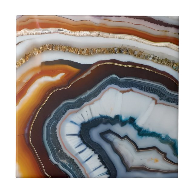 Red Terracotta White Black Blue Gold Agate Geode Tile (Front)