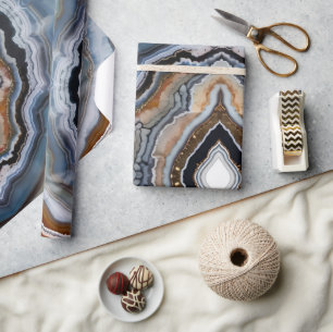 Red Terracotta White Black Blue Gold Agate Geode Wrapping Paper