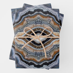 Red Terracotta White Black Blue Gold Agate Geode Wrapping Paper Sheet