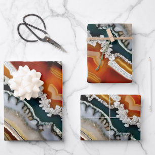 Red Terracotta White Black Blue Grey Agate Geode Wrapping Paper Sheet