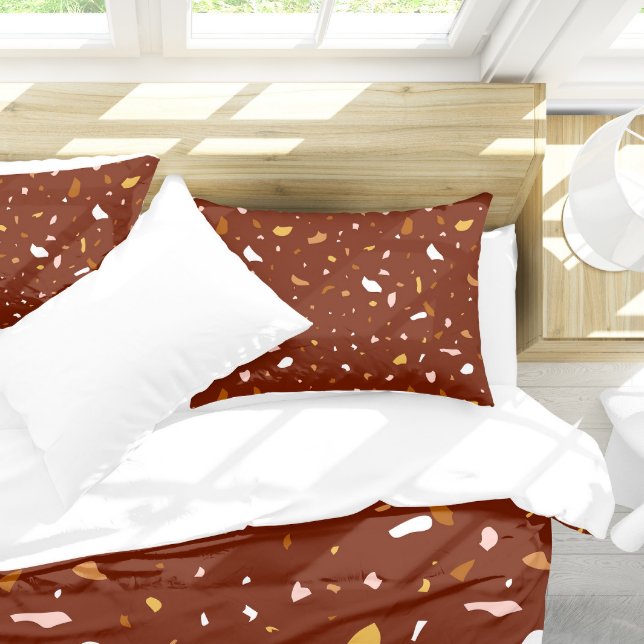 Red Terrazzo Pattern Pillowcase (Red Terrazzo Pillow Case On Bed)