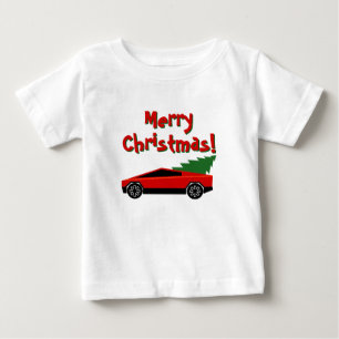 Red Tesla truck hauling a Christmas tree cute Baby T-Shirt