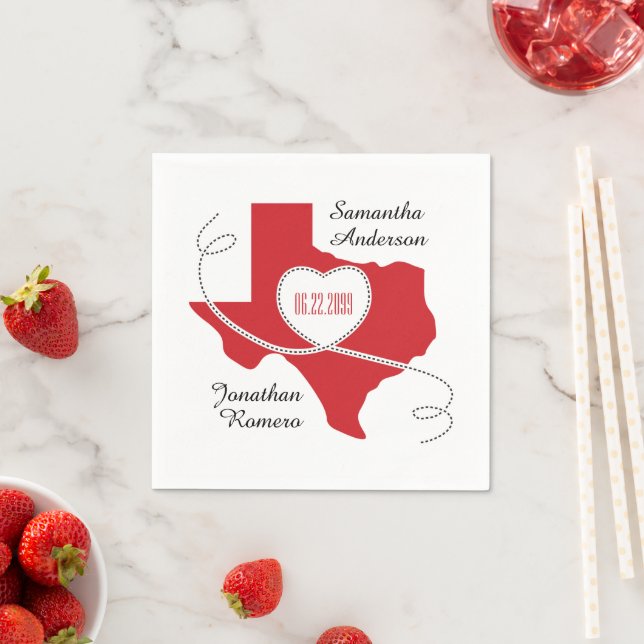 Red Texas Curling Ribbon Wedding Date Napkin (Insitu)