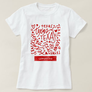 Red Texas Doodle Pattern T-Shirt