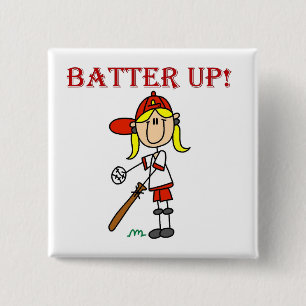 Red Text Batter Up Girls Softball Shirts and Gifts 15 Cm Square Badge