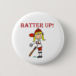 Red Text Batter Up Girls Softball Shirts and Gifts 6 Cm Round Badge