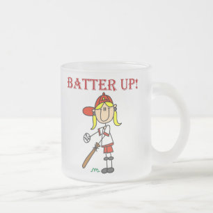 Red Text Batter Up Girls Softball Shirts and Gifts Frosted Glass Coffee Mug