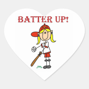 Red Text Batter Up Girls Softball Shirts and Gifts Heart Sticker