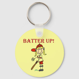 Red Text Batter Up Girls Softball Shirts and Gifts Key Ring