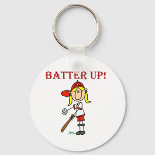 Red Text Batter Up Girls Softball Shirts and Gifts Key Ring