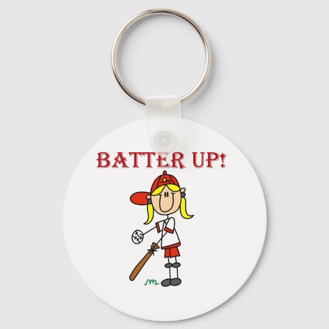 Red Text Batter Up Girls Softball Shirts and Gifts Key Ring (Front)