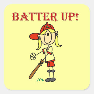 Red Text Batter Up Girls Softball Shirts and Gifts Square Sticker