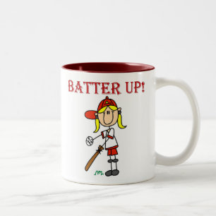 Red Text Batter Up Girls Softball Shirts and Gifts Two-Tone Coffee Mug