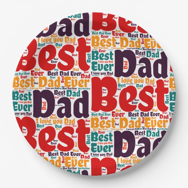 Red Text Best Dad Ever  Paper Plate (Front)