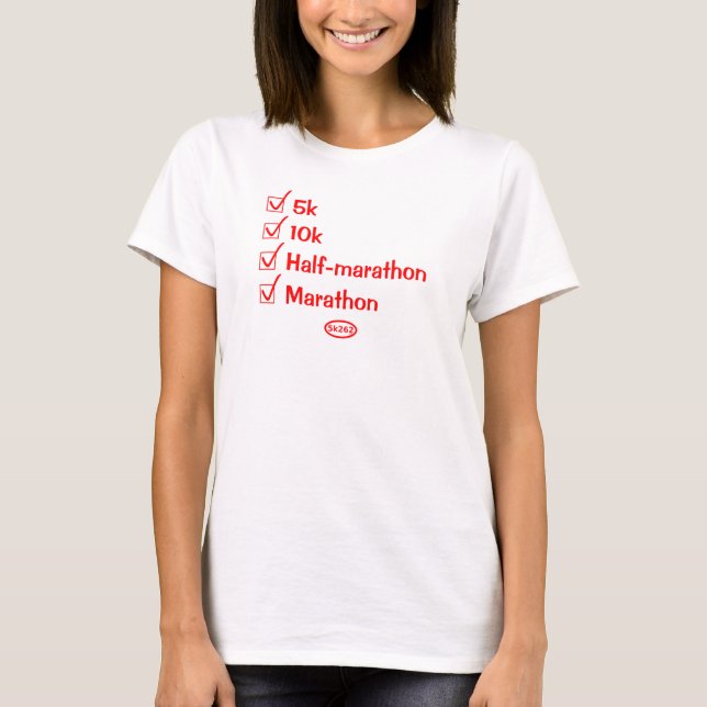 Red text: Checking them off (full marathon) T-Shirt (Front)