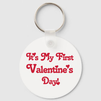 Red Text First Valentine's Day tshirts and Gifts Key Ring