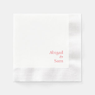 Red Text Personalised White Coined Wedding Napkin