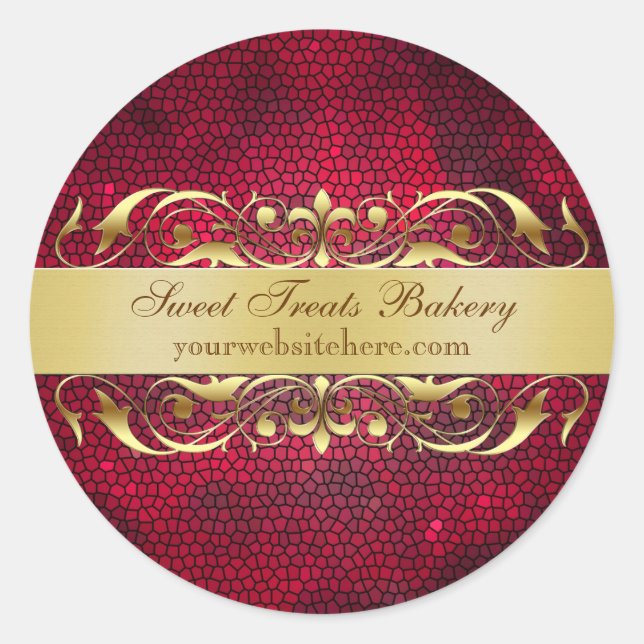Red Texture Scroll Cupcake Baking Label Sticker (Front)