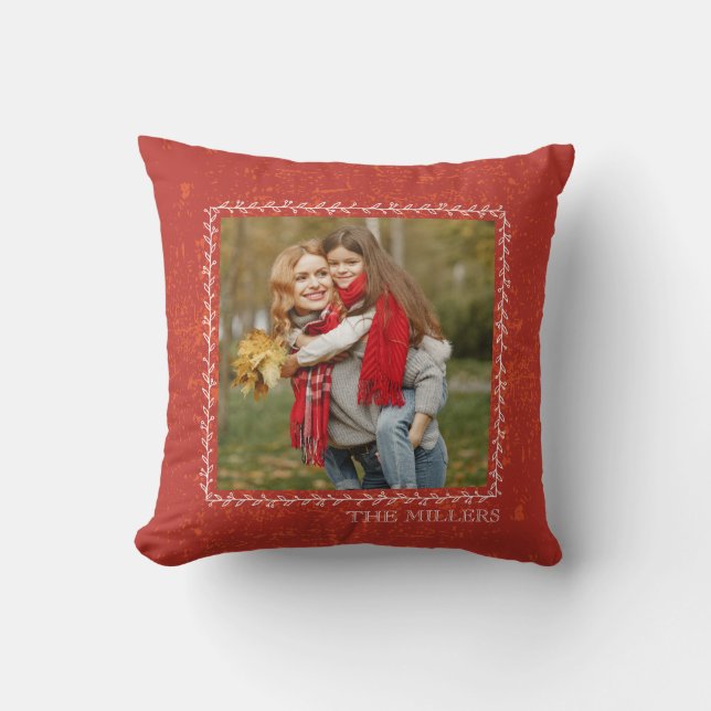 Red Textured background Custom Holiday Photo Cushion (Front)