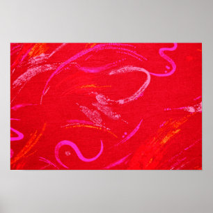 Red Textured Background with Squiggles and Shapes Poster
