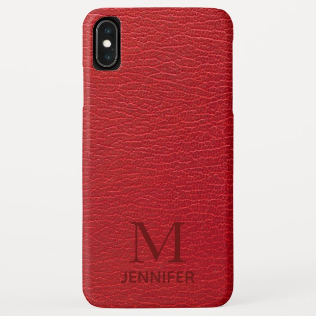 Red Textured Leather Monogram Personalised Name Case-Mate iPhone Case (Back)