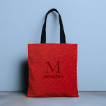 Red Textured Leather Monogram Personalised Name Tote Bag<br><div class="desc">This design features a red textured faux leather look with a personalised monogram and name. Personalise by editing the text in the text box or delete the text for no name or monogram. #monogram #monogrammed #initial #name #personalised #red #leather #texture #pattern #design #fashion #totes #bags</div>